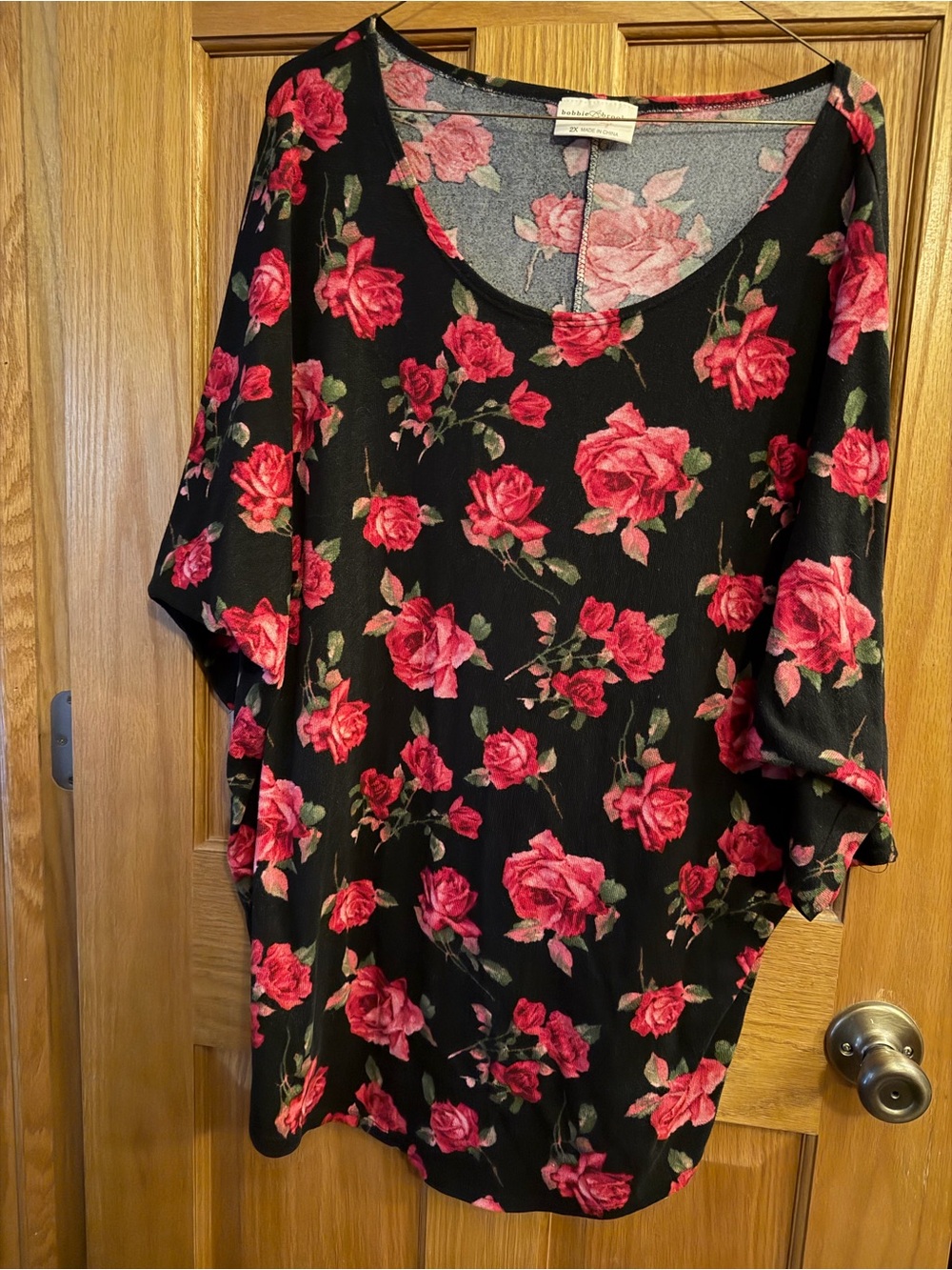 Bobbie Brooks Black Tunic with Pink Rose Print